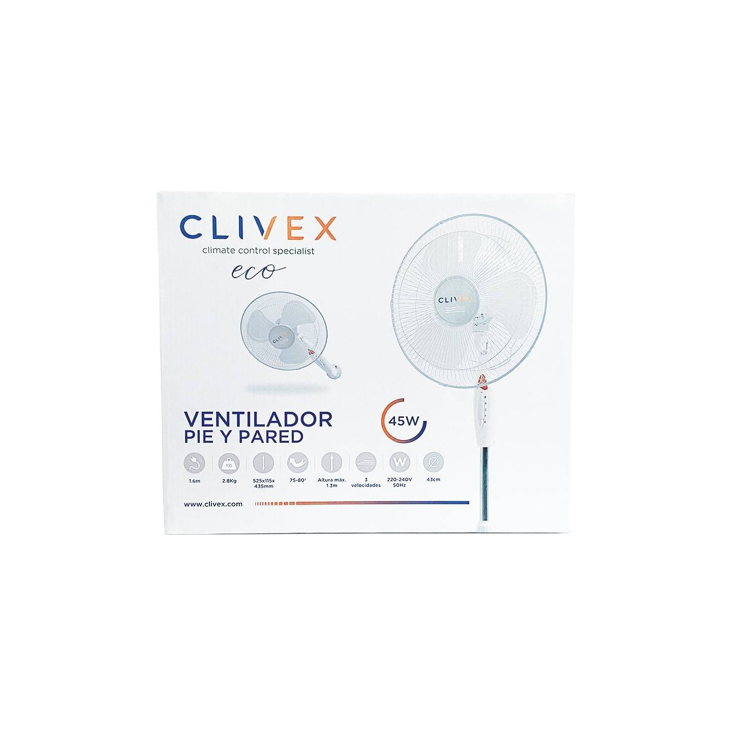 Ventilador Clivex Eco Pie y Pared 3 Velocidad 40cm (45W)